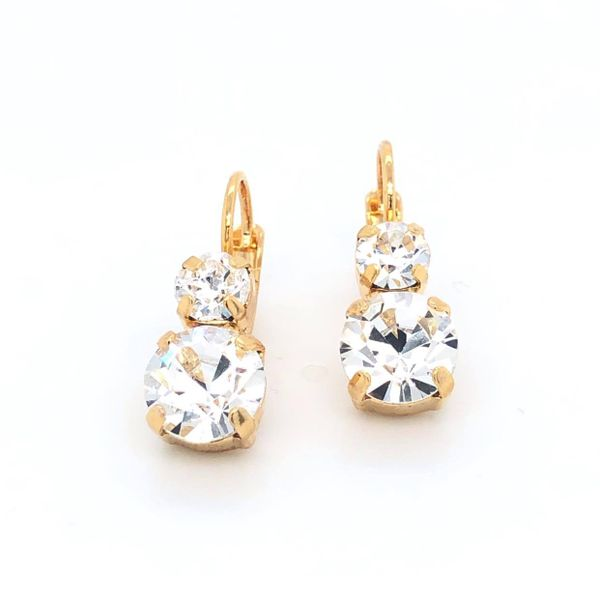 Sterling Silver Gold-Plated Double Drop Clear Crystal Leverback Earrings Blocher Jewelers Ellwood City, PA