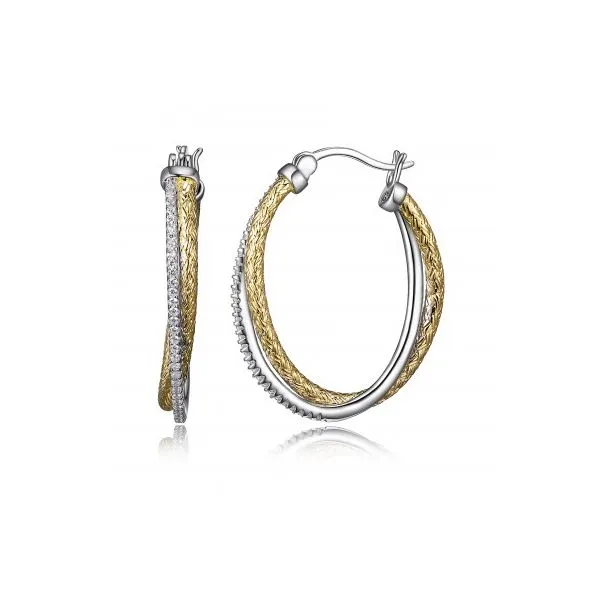 Sterling Silver Two-Tone Medium Mesh and CZ Oval Hoops Blocher Jewelers Ellwood City, PA