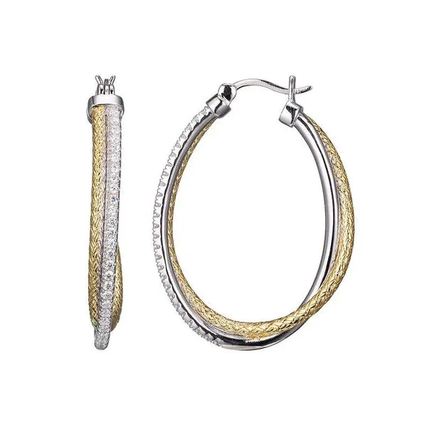 Two-Tone Sterling Silver Large Oval Mesh with CZ Hoop Earrings Blocher Jewelers Ellwood City, PA