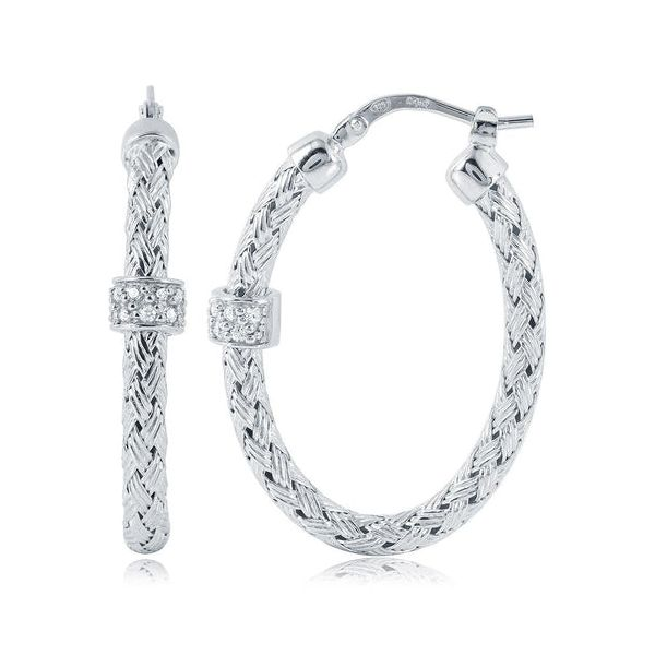 Sterling Silver Oval Mesh Hoop Earring with CZ Rhondelle Blocher Jewelers Ellwood City, PA