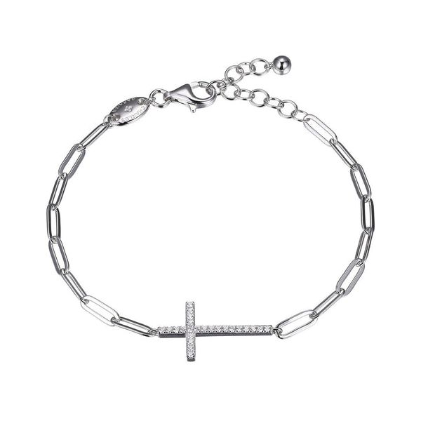Sterling Silver Paperclip Bracelet with CZ Cross Center Blocher Jewelers Ellwood City, PA
