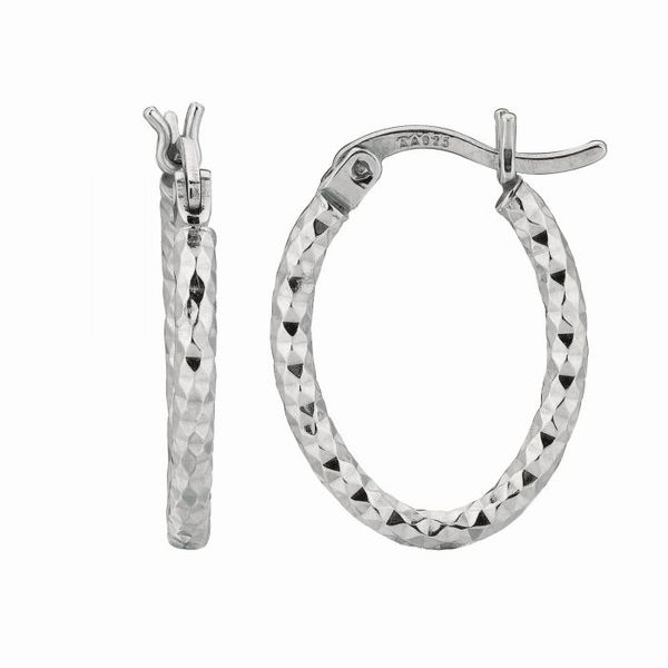 Sterling Silver Small Oval Diamond-Cut Hoops Blocher Jewelers Ellwood City, PA