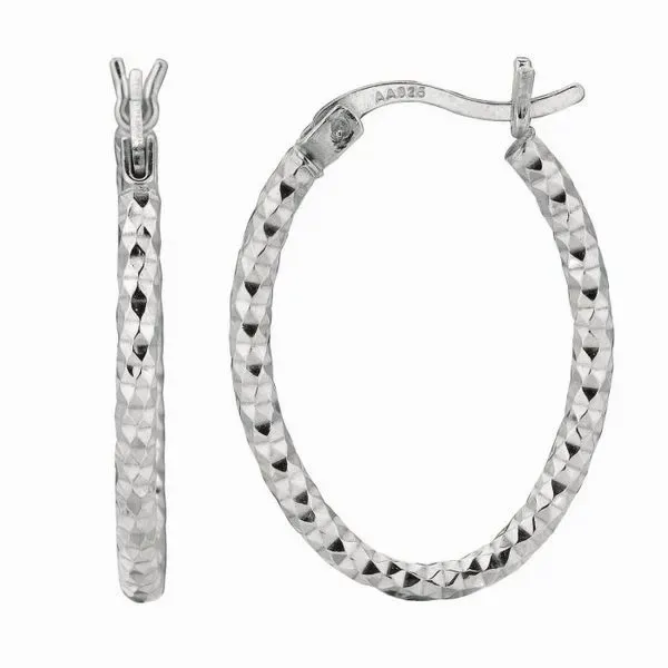 Sterling Silver Small Diamond Cut Oval Hoop Earring Blocher Jewelers Ellwood City, PA