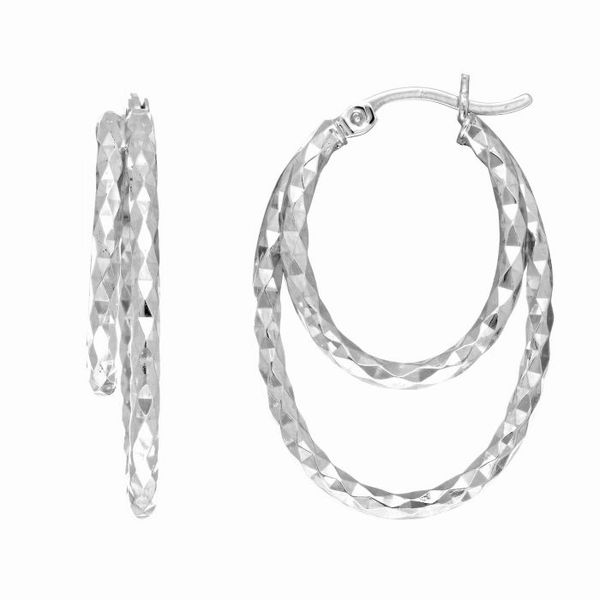 Sterling Silver Double Diamond-Cut Hoop Earring Blocher Jewelers Ellwood City, PA