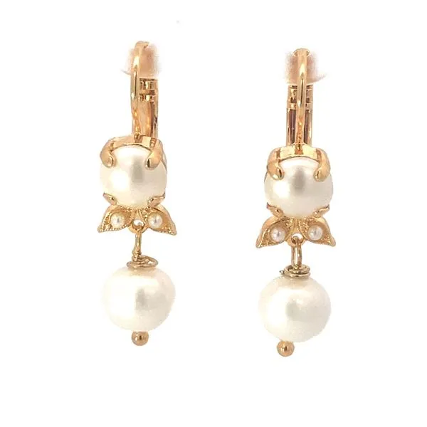 Mariana - Gold Plated Pearl and Leaf Dangle Leverbacks Blocher Jewelers Ellwood City, PA