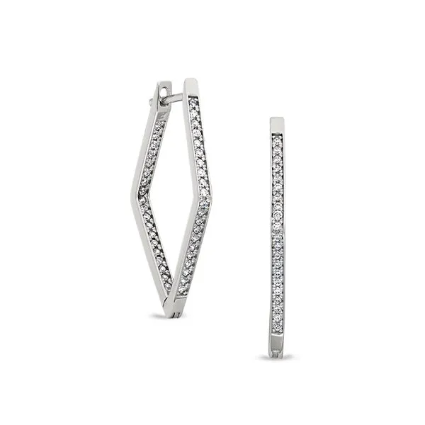 Platinum Finish Sterling Silver Micropave Diamond Shape Hoop Earrings with Simulated Diamonds Blocher Jewelers Ellwood City, PA
