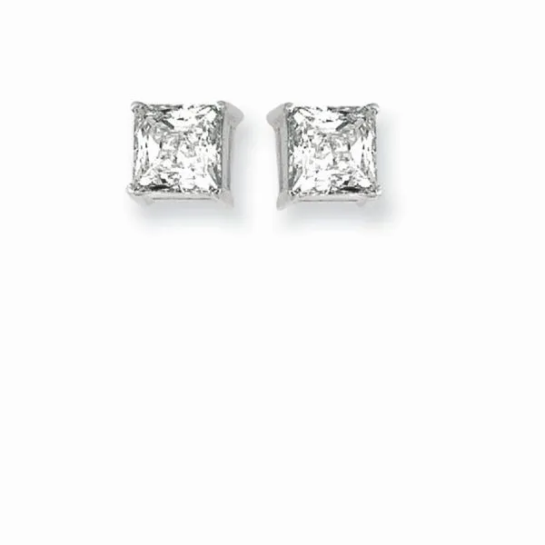 Sterling Silver 6MM Princess CZ Stud Earrings Blocher Jewelers Ellwood City, PA