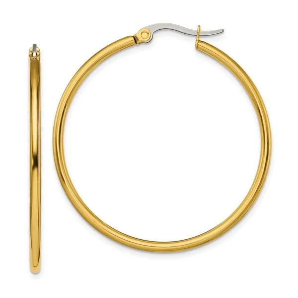 Chisel Stainless Steel Polished Yellow IP-plated Hoop Earrings Blocher Jewelers Ellwood City, PA