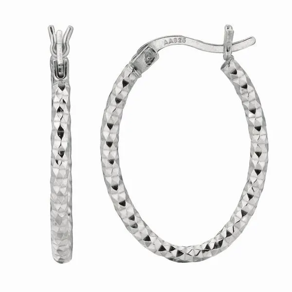 Sterling Silver 2x15MM Diamond Cut Oval Hoop Earring Blocher Jewelers Ellwood City, PA