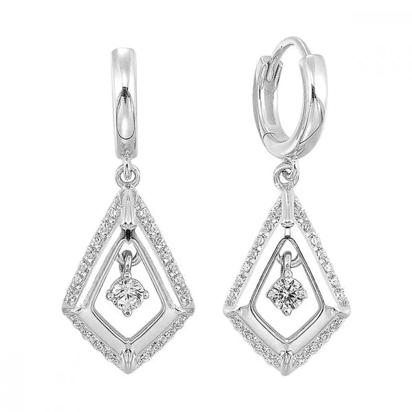 Sterling Silver Geometric Dangle Earrings with Suspended CZ Blocher Jewelers Ellwood City, PA