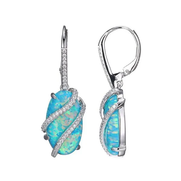 Sterling Silver Earrings with Synthetic Blue Opals and CZ Blocher Jewelers Ellwood City, PA