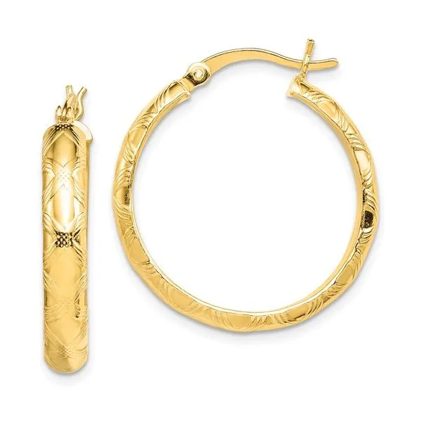 Sterling Silver Gold Flash Plated Patterned Hoop Earrings Blocher Jewelers Ellwood City, PA