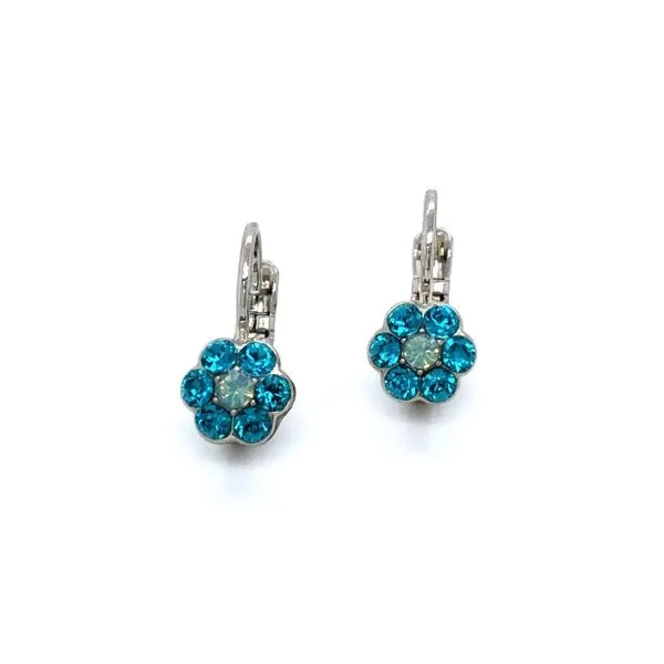 Silver Petite Flower Dangle Earrings With Teal Crystals And Green Center Blocher Jewelers Ellwood City, PA