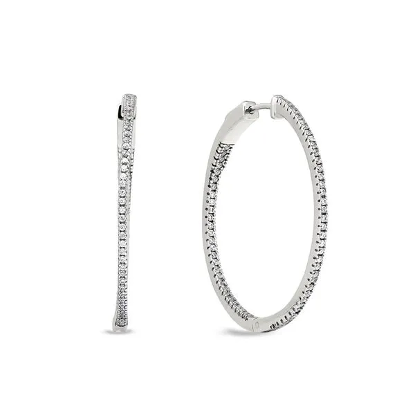 Platinum Finish Sterling Silver Micropave Inside Out Large Hoop Earrings with Simulated Diamonds Blocher Jewelers Ellwood City, PA