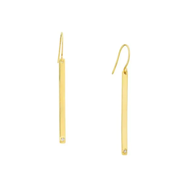Bar Earrings with CZ Yellow Rhodium Plated Sterling Silver Blocher Jewelers Ellwood City, PA