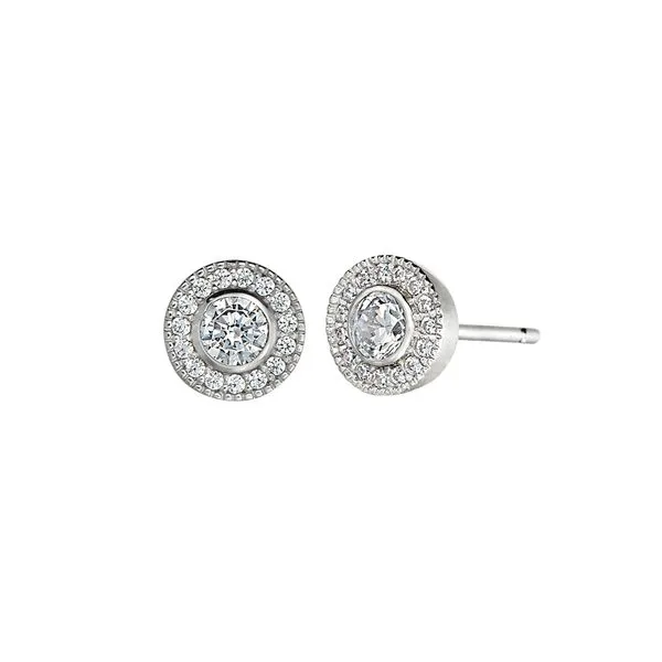 Platinum Finish Sterling Silver Micropave Round Simulated Diamond Earrings with Simulated Diamonds Blocher Jewelers Ellwood City, PA