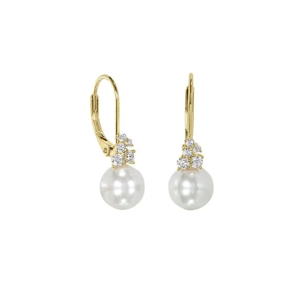 Pearl and Leaf Drop Earrings Leverback Blocher Jewelers Ellwood City, PA