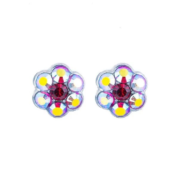 Silver Siam Aurora Borealis Flower Stud Earrings Blocher Jewelers Ellwood City, PA