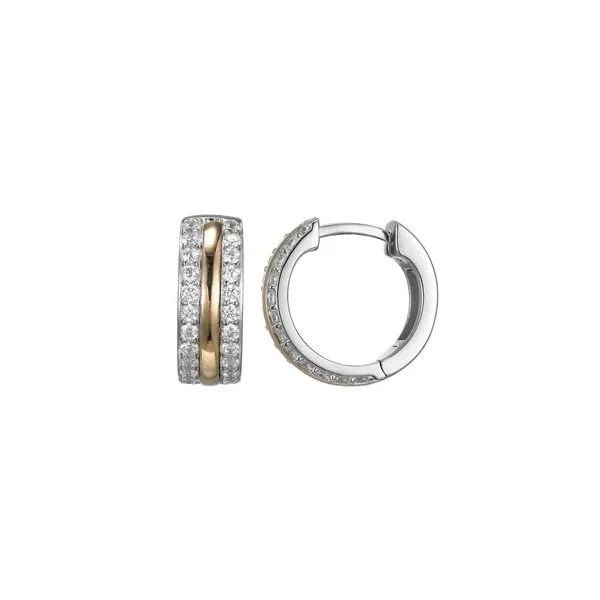 Sterling Silver Cubic Zirconia 14MM Hoop Earring Rhodium and Yellow Gold Finish Blocher Jewelers Ellwood City, PA