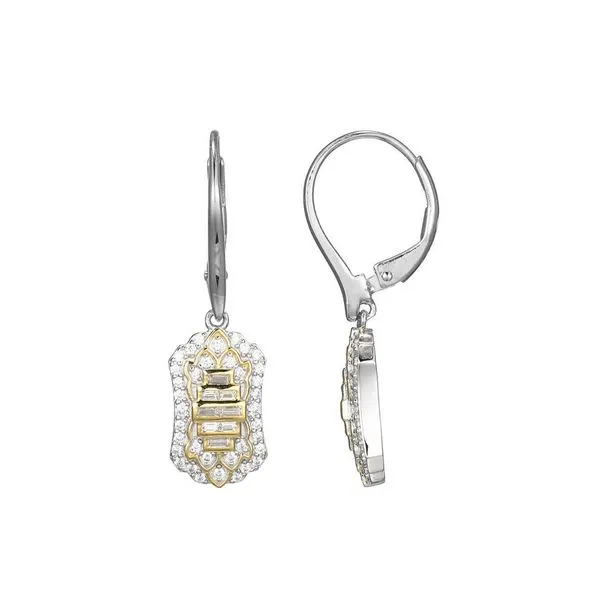 Two-Tone Drop Leverback Earrings With CZ Blocher Jewelers Ellwood City, PA