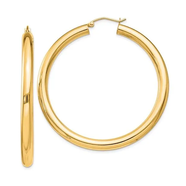 Gold Plated Sterling Silver 4mm Round Hoop Earrings 50mm Blocher Jewelers Ellwood City, PA