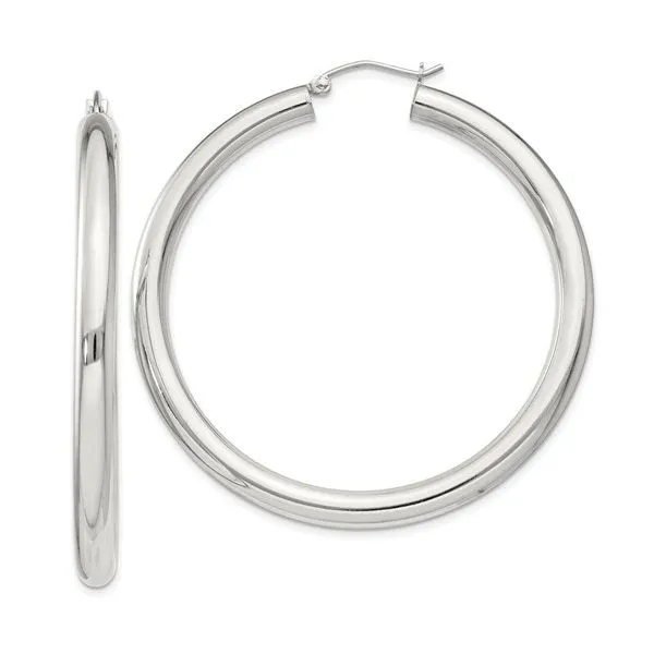 Sterling Silver 4mm Round Hoop Earrings 50mm Blocher Jewelers Ellwood City, PA