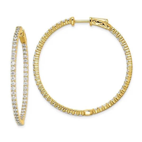 Sterling Silver Gold Plated CZ Inside Out Hinged Hoop Earrings 43mm Blocher Jewelers Ellwood City, PA