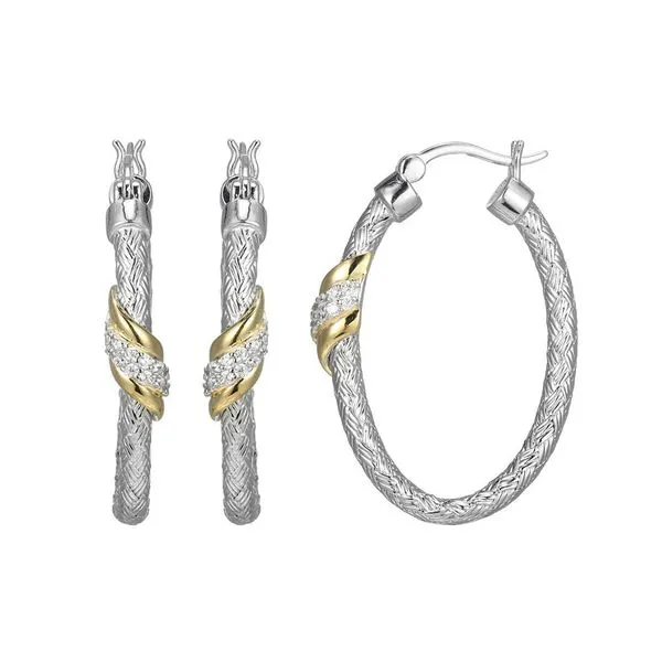 Two-Tone Hoops with CZ Blocher Jewelers Ellwood City, PA