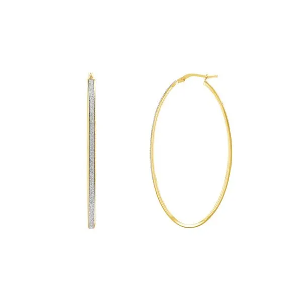 Plated Sterling Silver Long Oval Sparkle Hoop Earrings Blocher Jewelers Ellwood City, PA
