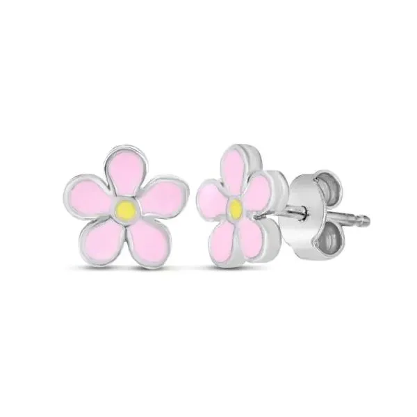 Sterling Silver Pink Enamel Flower Studs Blocher Jewelers Ellwood City, PA