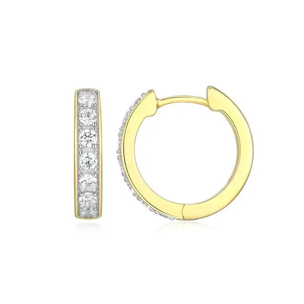 Sterling Silver Gold Plated CZ Chloe Huggie Earrings with 14K Yellow Gold Finish 15mm Blocher Jewelers Ellwood City, PA
