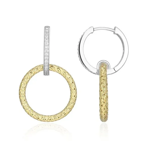 Sterling Silver Gold Plated Flourish Halo Huggie Earrings with 14K Yellow Gold and Rhodium Finishes Blocher Jewelers Ellwood City, PA
