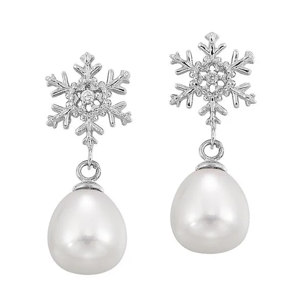Sterling Silver Snowflace Earrings with Pearls and CZ's Blocher Jewelers Ellwood City, PA