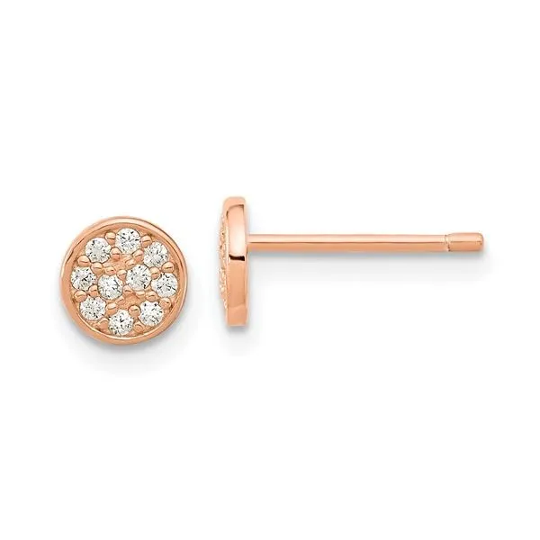Sterling Silver Rose Gold-plated Polished Pave CZ Circle Post Earrings Blocher Jewelers Ellwood City, PA