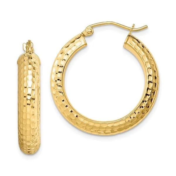 Sterling Silver Gold-plated Diamond-cut 5x25mm Hoop Earrings Blocher Jewelers Ellwood City, PA