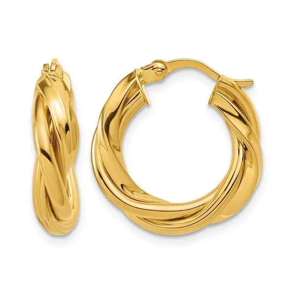 Leslie's Sterling Silver Gold-tone Polished and Twisted Hoop Earrings 19mm Blocher Jewelers Ellwood City, PA