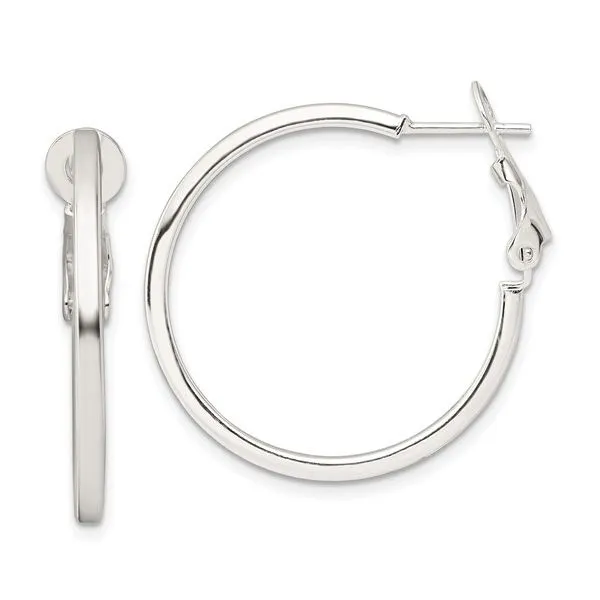 Sterling Silver Square Tube Omega Back Round Hoop Earrings Blocher Jewelers Ellwood City, PA