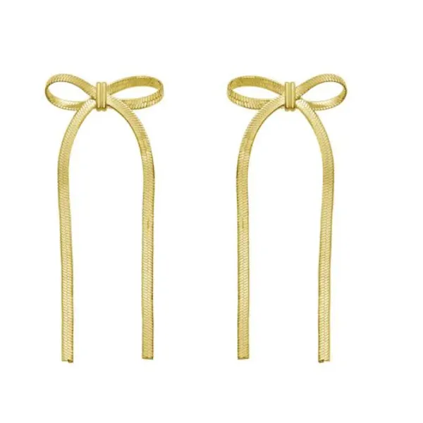 Sterling Silver (14K Yellow Gold Plated) Polished Snake Chain Drop Dangle Bow Earrings with Push Back Clasp Blocher Jewelers Ellwood City, PA