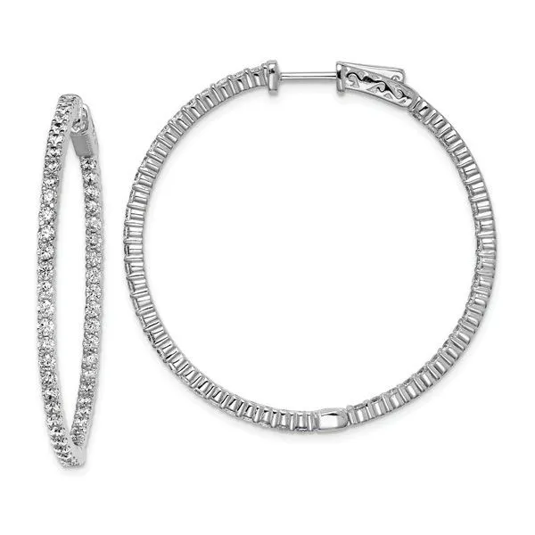 Sterling Silver Rhodium Plated CZ Inside Out Hinged Hoop Earrings 43mm Blocher Jewelers Ellwood City, PA