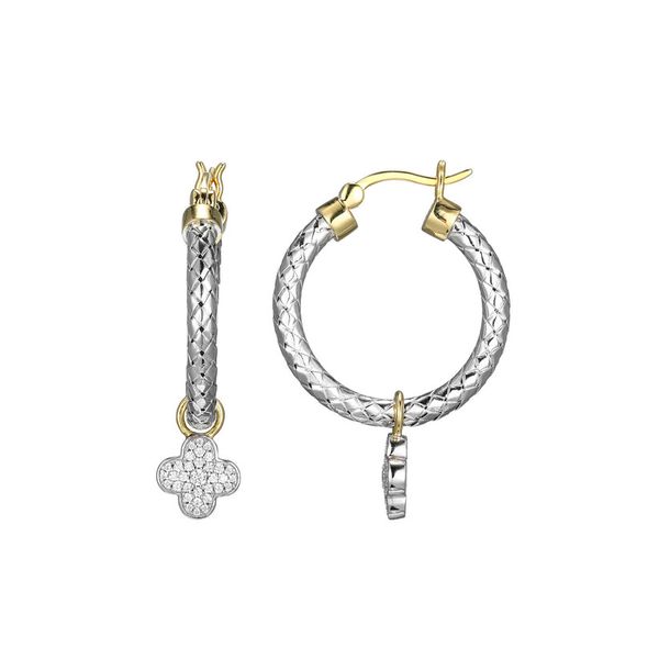 Sterling Silver Two-tone Radiant Cubic Zirconia Clover Hoop Earrings Blocher Jewelers Ellwood City, PA