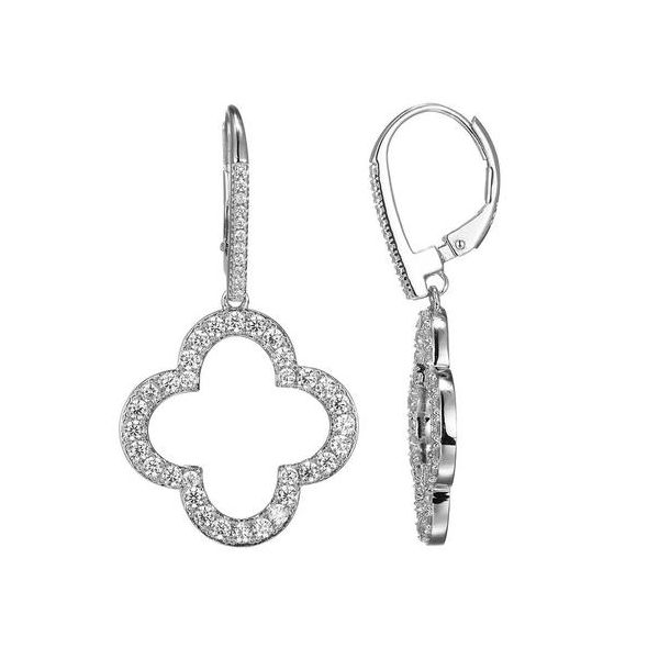 Sterling Silver Open CZ Clover Leverback Earrings Blocher Jewelers Ellwood City, PA