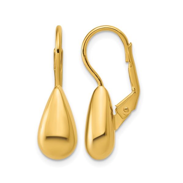 Leslie's Sterling Silver Gold-tone Polished Teardrop Leverback Earrings 23.5mm Blocher Jewelers Ellwood City, PA