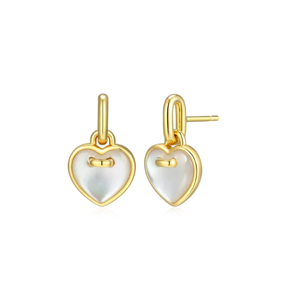Gold Plated Mother of Pearl Heart Stud Drop Earrings Blocher Jewelers Ellwood City, PA