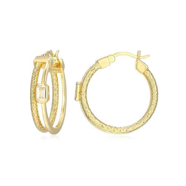 Gold Plated Dual-Band Created White Sapphire Original Mesh Hoop Earrings Blocher Jewelers Ellwood City, PA