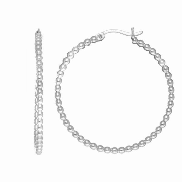 Sterling Silver Bead Medium Hoop Earrings Blocher Jewelers Ellwood City, PA