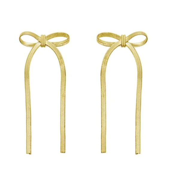 14K Gold Plated Snake Chain Drop Dangle Bow Earrings with Push Back Clasp Blocher Jewelers Ellwood City, PA