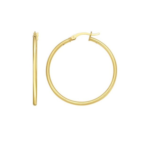 Gold Plated Round Tube Hoop Earrings 30 x 2mm Blocher Jewelers Ellwood City, PA
