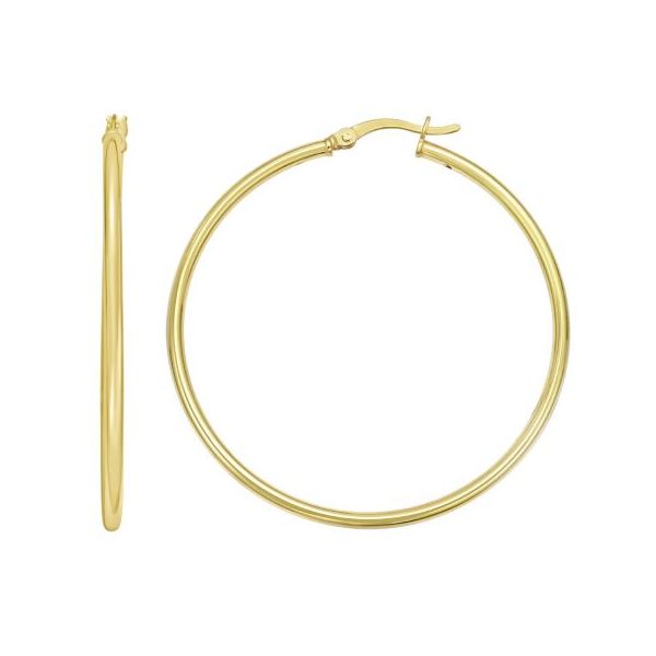 Gold Plated Round Tube Hoop Earrings 40 x 2mm Blocher Jewelers Ellwood City, PA