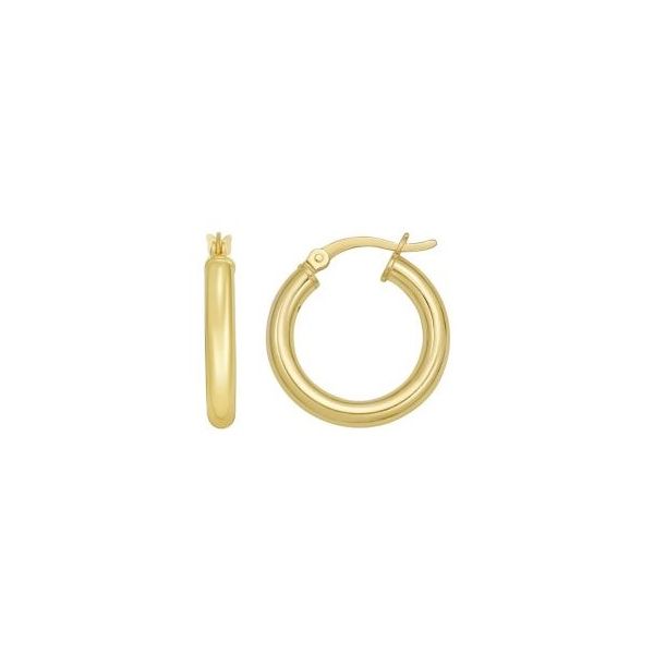 Gold Plated Round Tube Hoop Earrings 15 x 3mm Blocher Jewelers Ellwood City, PA