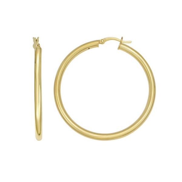 Gold Plated Round Tube Hoop Earrings 40 x 3mm Blocher Jewelers Ellwood City, PA